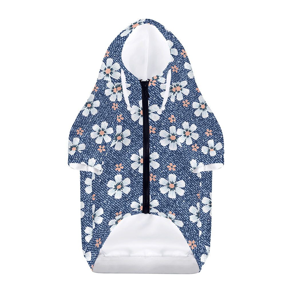 Flower Denim Jeans Pattern Print Dog Zip Up Hoodie