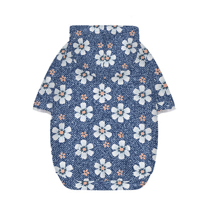 Flower Denim Jeans Pattern Print Dog Zip Up Hoodie