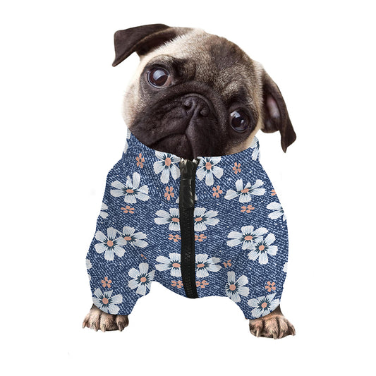 Flower Denim Jeans Pattern Print Dog Zip Up Jacket