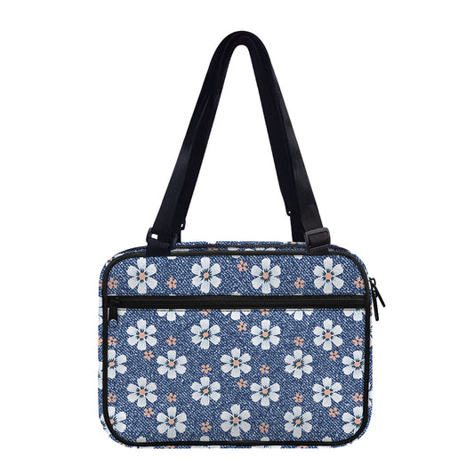 Flower Denim Jeans Pattern Print Double Strap Bible Bag