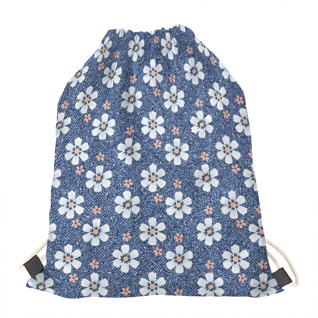 Flower Denim Jeans Pattern Print Drawstring Bag