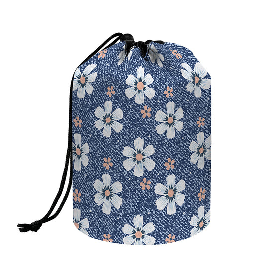 Flower Denim Jeans Pattern Print Drawstring Makeup Bag