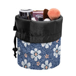 Flower Denim Jeans Pattern Print Drawstring Makeup Bag