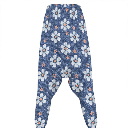 Flower Denim Jeans Pattern Print Hammer Pants