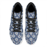 Flower Denim Jeans Pattern Print High Top Leather Sneakers
