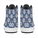 Flower Denim Jeans Pattern Print High Top Leather Sneakers