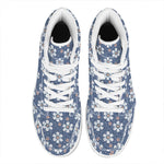 Flower Denim Jeans Pattern Print High Top Leather Sneakers