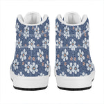 Flower Denim Jeans Pattern Print High Top Leather Sneakers
