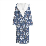 Flower Denim Jeans Pattern Print Hooded Bathrobe