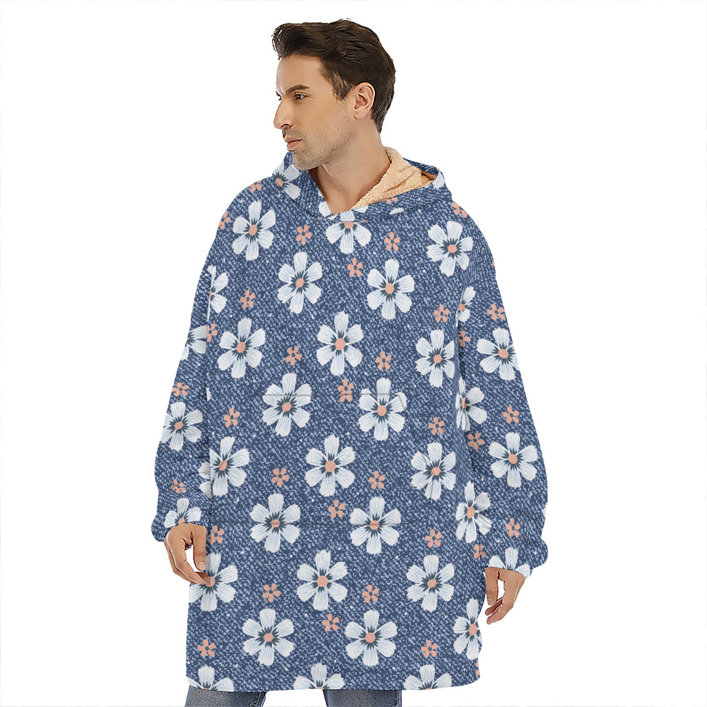 Flower Denim Jeans Pattern Print Hoodie Blanket