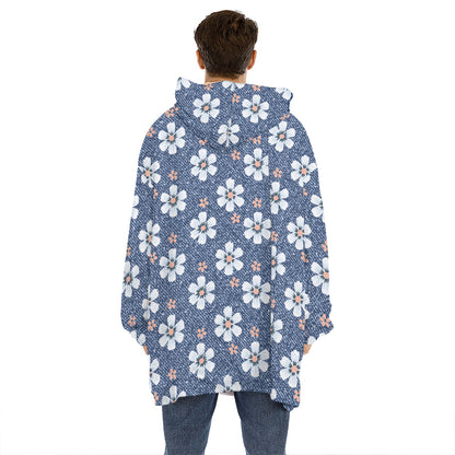Flower Denim Jeans Pattern Print Hoodie Blanket