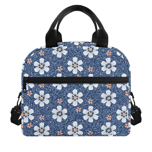 Flower Denim Jeans Pattern Print Insulated Lunch Bag