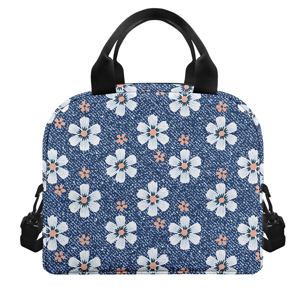 Flower Denim Jeans Pattern Print Insulated Lunch Bag