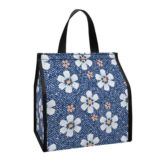 Flower Denim Jeans Pattern Print Insulated Lunch Tote