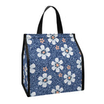 Flower Denim Jeans Pattern Print Insulated Lunch Tote