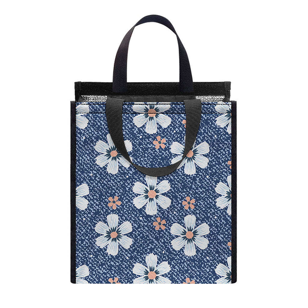 Flower Denim Jeans Pattern Print Insulated Lunch Tote