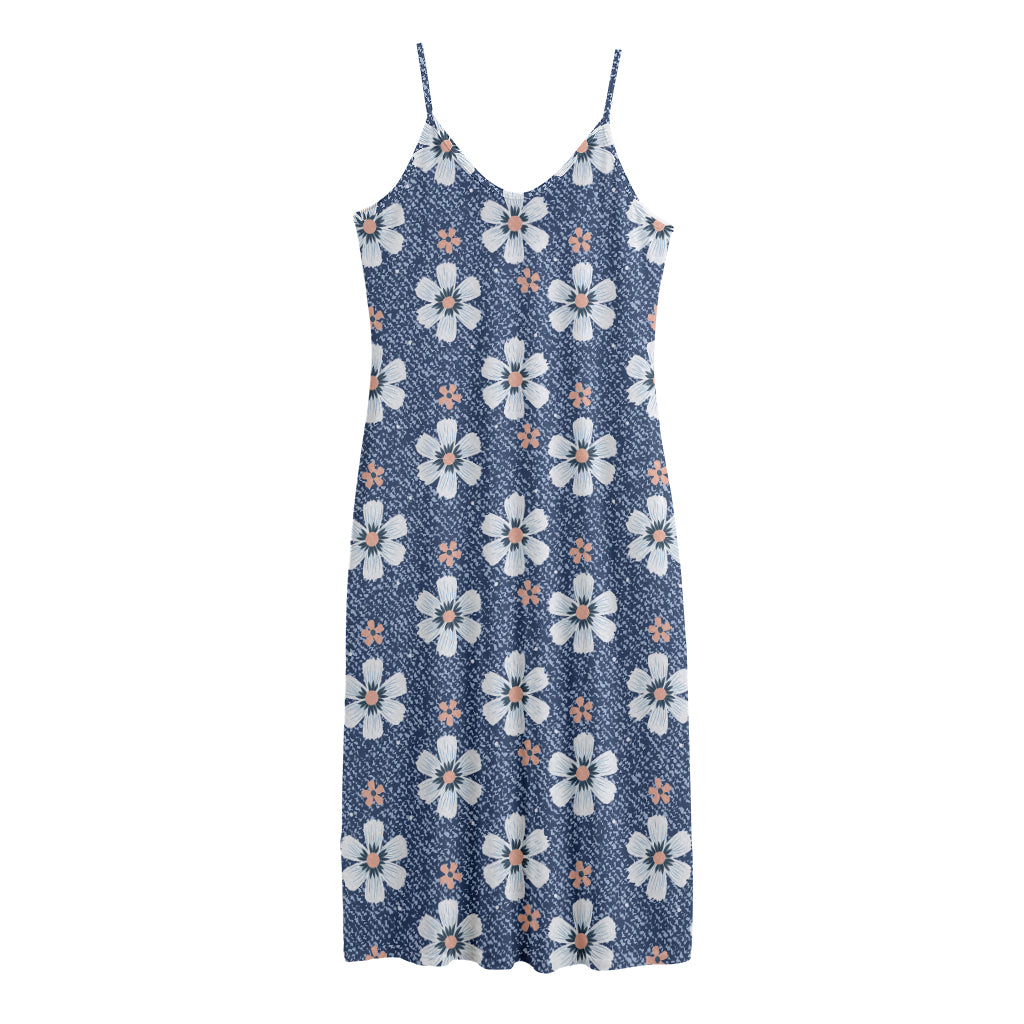 Flower Denim Jeans Pattern Print Jersey Midi Cami Dress