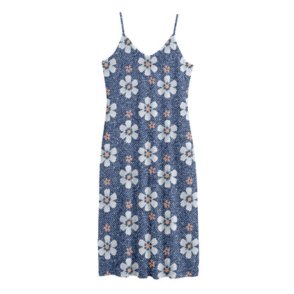 Flower Denim Jeans Pattern Print Jersey Midi Cami Dress