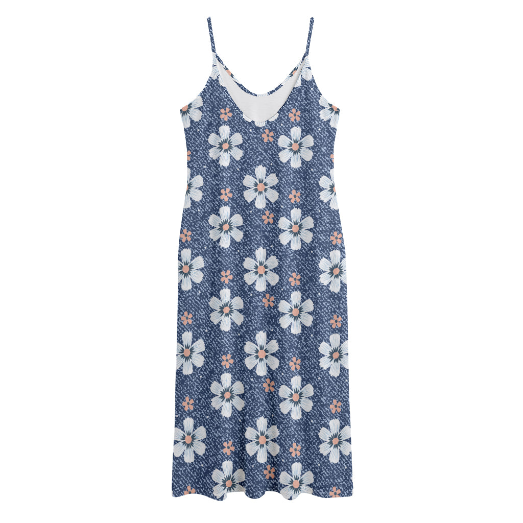 Flower Denim Jeans Pattern Print Jersey Midi Cami Dress