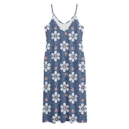 Flower Denim Jeans Pattern Print Jersey Midi Cami Dress