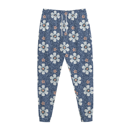 Flower Denim Jeans Pattern Print Jogger Pants
