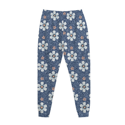 Flower Denim Jeans Pattern Print Jogger Pants