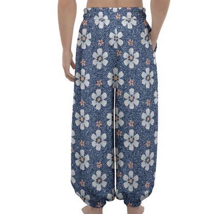 Flower Denim Jeans Pattern Print Lantern Pants