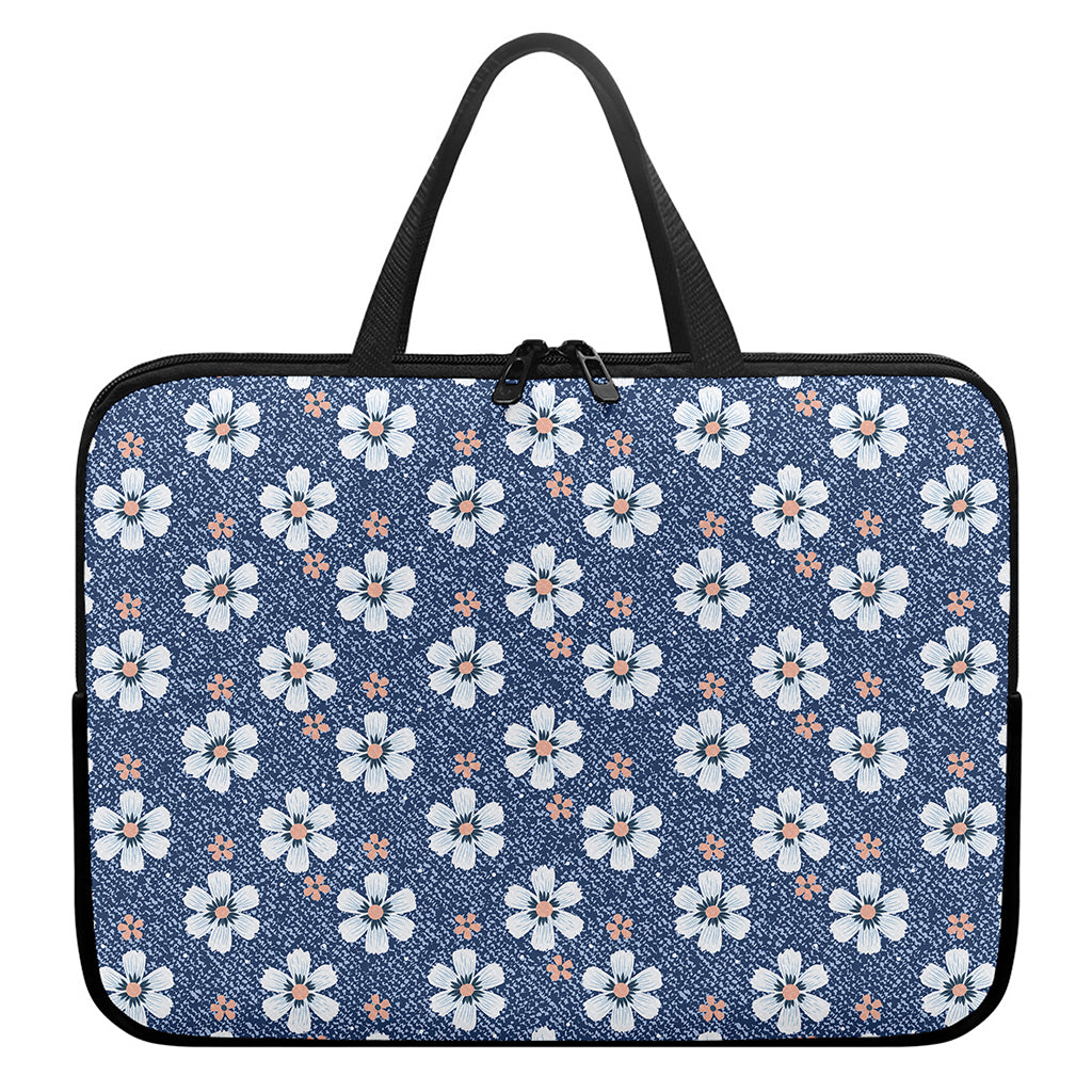 Flower Denim Jeans Pattern Print Laptop Sleeve With Handle