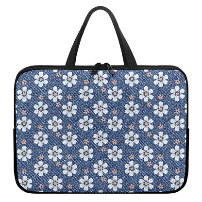 Flower Denim Jeans Pattern Print Laptop Sleeve With Handle