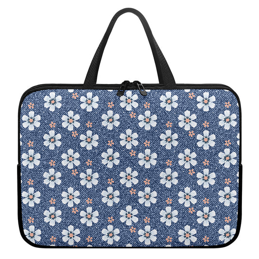 Flower Denim Jeans Pattern Print Laptop Sleeve With Handle