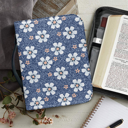 Flower Denim Jeans Pattern Print Leather Bible Cover