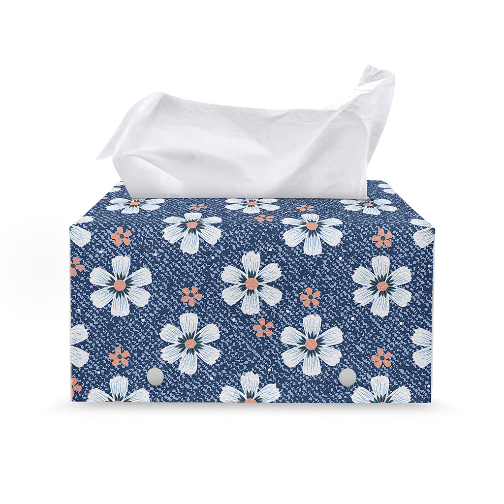 Flower Denim Jeans Pattern Print Leather Tissue Box Cover