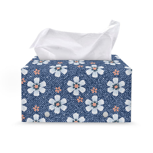 Flower Denim Jeans Pattern Print Leather Tissue Box Cover
