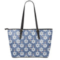 Flower Denim Jeans Pattern Print Leather Tote Bag With Zipper