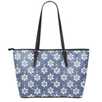 Flower Denim Jeans Pattern Print Leather Tote Bag