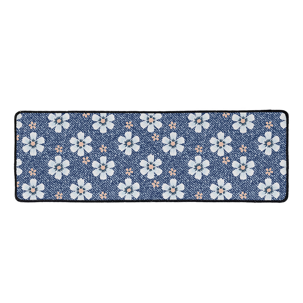 Flower Denim Jeans Pattern Print Long Kitchen Mat