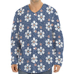Flower Denim Jeans Pattern Print Long Sleeve Baseball Jersey