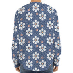 Flower Denim Jeans Pattern Print Long Sleeve Baseball Jersey