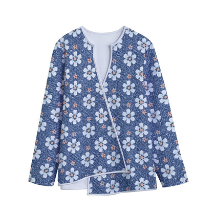 Flower Denim Jeans Pattern Print Long Sleeve Short Coat