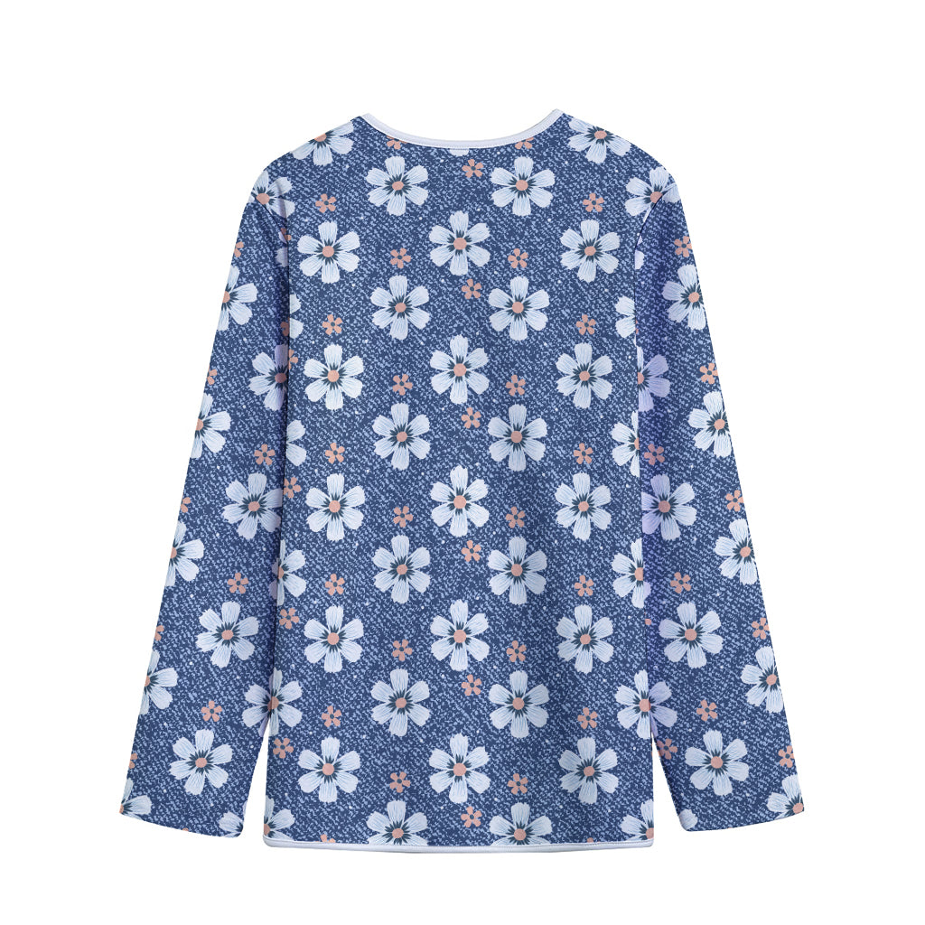 Flower Denim Jeans Pattern Print Long Sleeve Short Coat