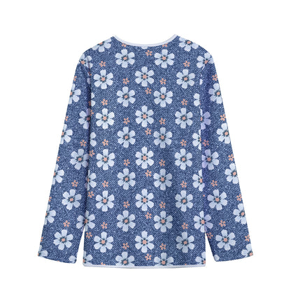 Flower Denim Jeans Pattern Print Long Sleeve Short Coat