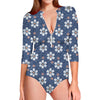 Flower Denim Jeans Pattern Print Long Sleeve Swimsuit