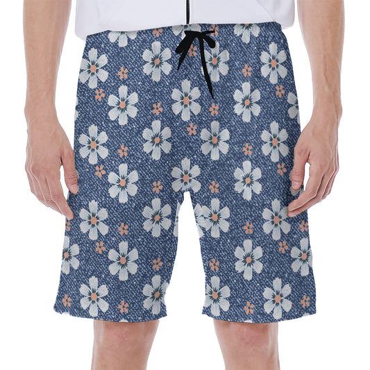 Flower Denim Jeans Pattern Print Men's Beach Shorts