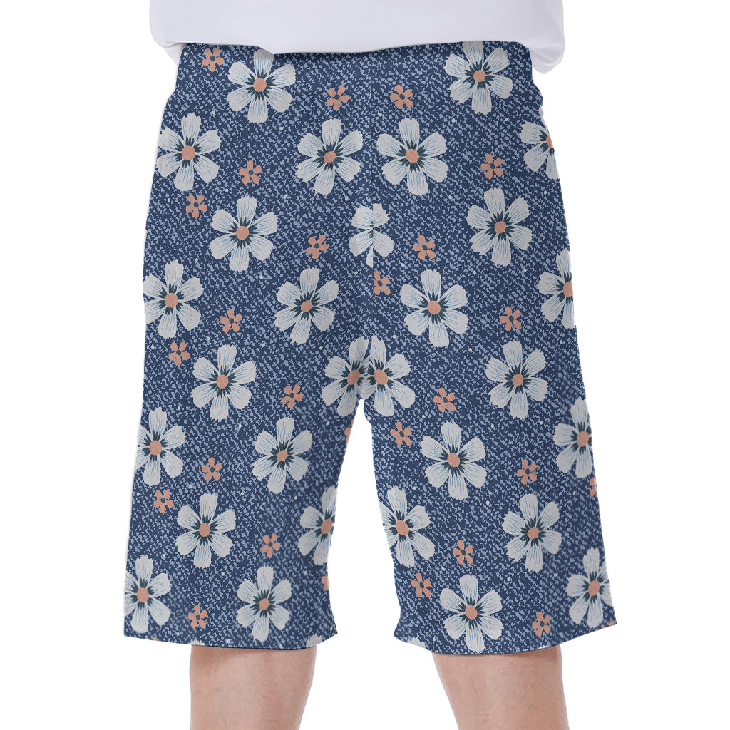 Flower Denim Jeans Pattern Print Men's Beach Shorts