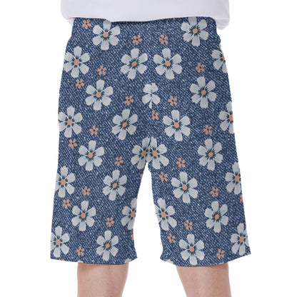 Flower Denim Jeans Pattern Print Men's Beach Shorts