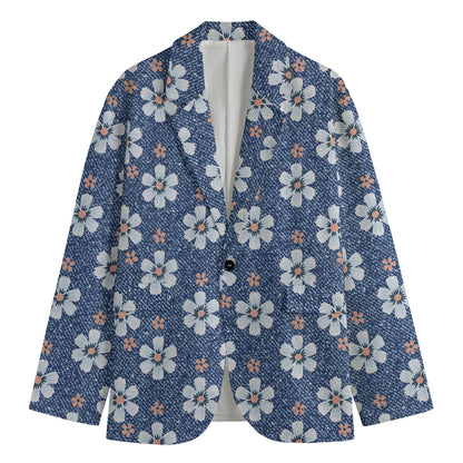 Flower Denim Jeans Pattern Print Men's Blazer