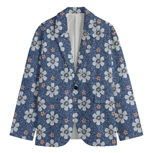 Flower Denim Jeans Pattern Print Men's Blazer