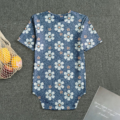Flower Denim Jeans Pattern Print Men's Bodysuit