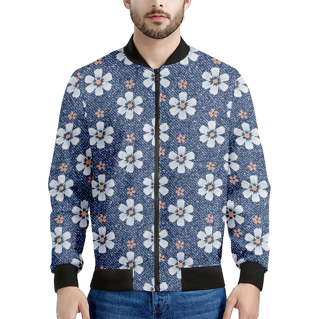 Flower Denim Jeans Pattern Print Men's Bomber Jacket