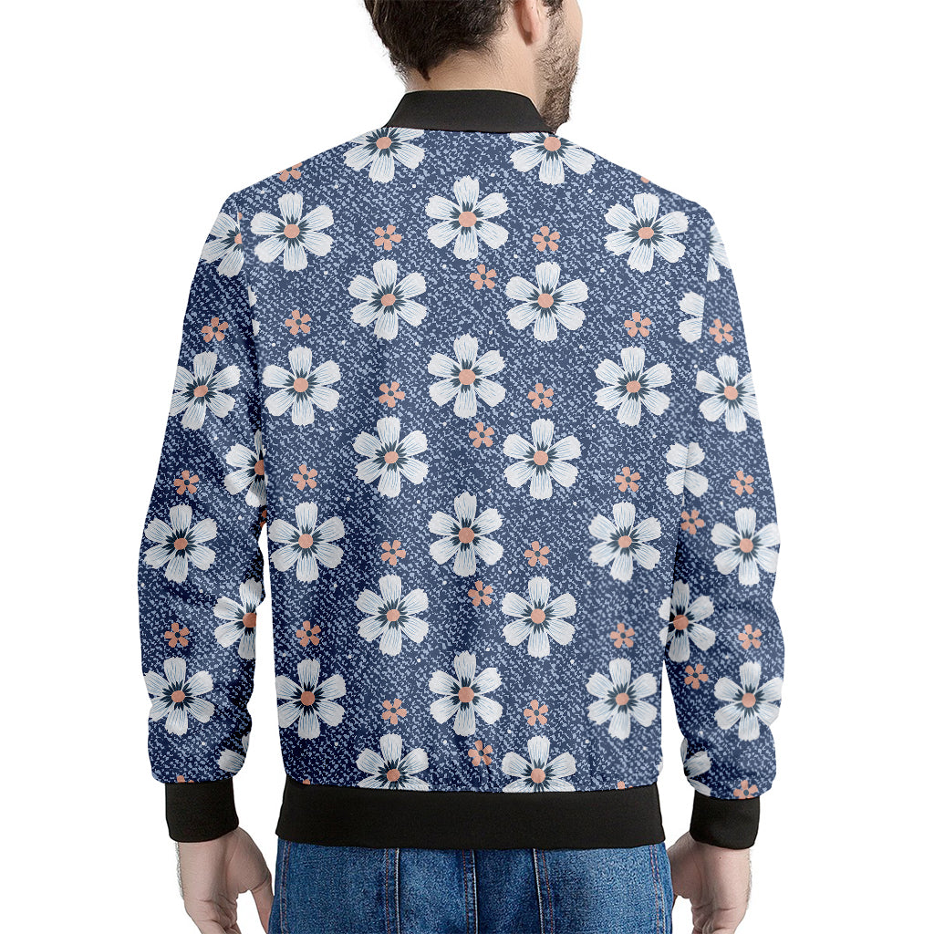 Flower Denim Jeans Pattern Print Men's Bomber Jacket